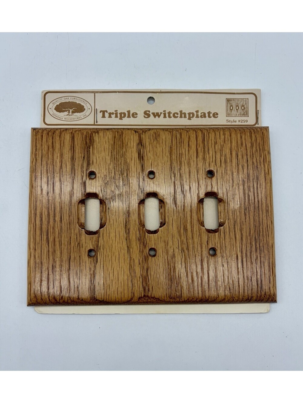 NEW Vtg Medium Oak Wood Triple Switch Cover Wall Plate Sonoma Woodworks Country